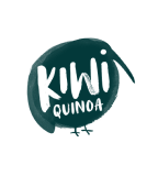 Logo of Kiwi Quinoa with a green leaf and kiwi bird design on a white background