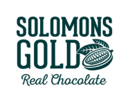 Solomons Gold Real Chocolate logo with a chocolate bar and corn design.